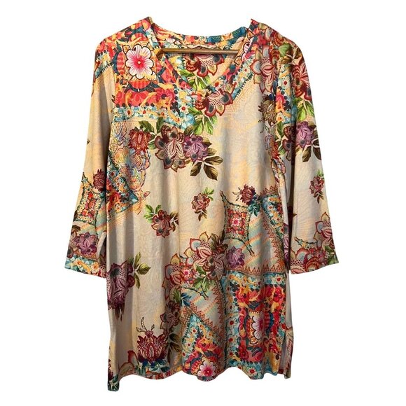 Soft Surroundings Colorful Floral Patchwork Lalema Sublimation Tunic Top L Artsy - Picture 1 of 5